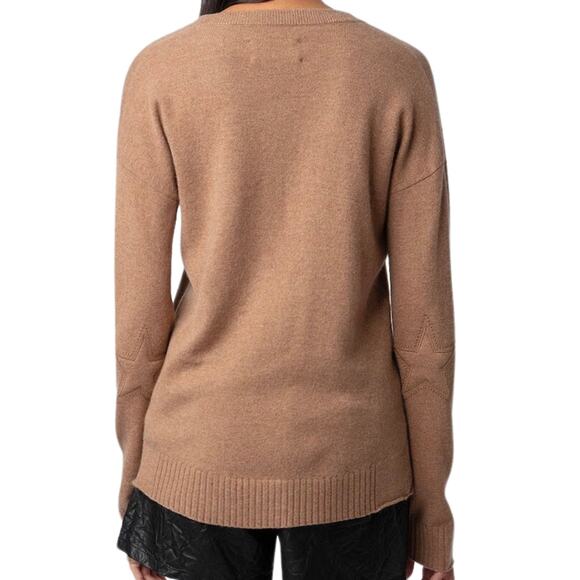 Zadig & Voltaire Vivi Ws Star Patch Cashmere Sweater Camel Color NWT Small - Picture 5 of 12